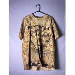 90s Vintage Kentucky Allover Print Brown Yellow Shirt Men's Size XL